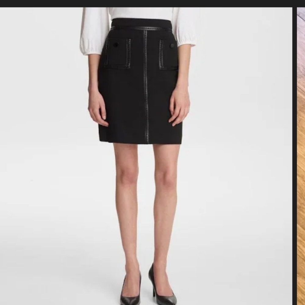 Karl Lagerfeld Mini Skirt Women Black Sz8‎ Patch Pockets Zip Closure - Picture 13 of 13
